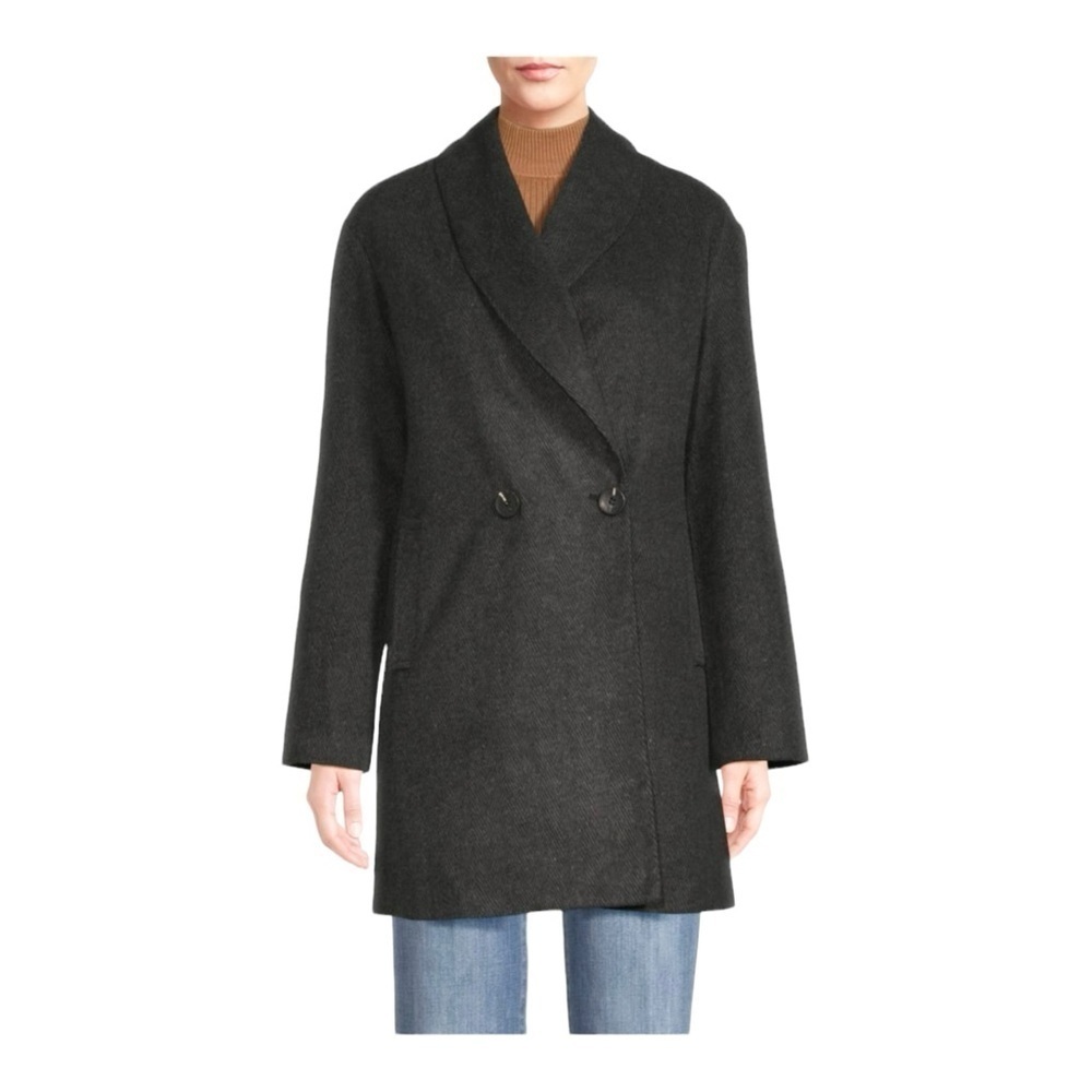 AVEC LES FILLES Herringbone Double Breasted Coat in Charcoal NWT